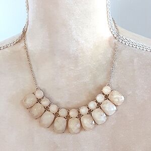 Signed gold tone 16" bib necklace sparkly gold tone cabuchon style